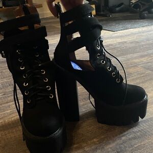 Jeffrey Campbell Black Lace-Up Heeled Boots